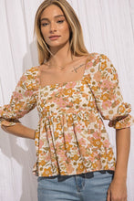 Load image into Gallery viewer, Romantic Floral Top with Puff Sleeves and Square Neckline Shirts &amp; Tops BaeVely   
