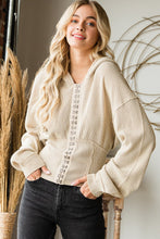 Load image into Gallery viewer, Waffle Knit Long Sleeve Top with Hook and Eye Front and Hood in Taupe Top Oli &amp; Hali   
