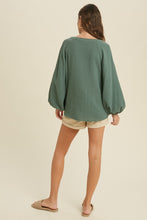 Load image into Gallery viewer, Balloon Sleeve Cotton Gauze Blouse in Green Top Wishlist   
