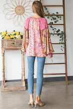 Load image into Gallery viewer, Button Front Print Mixed Blouse Top in Pink Top Oli &amp; Hali   
