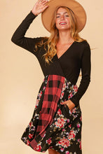 Load image into Gallery viewer, Midi Length Dress with Floral and Plaid Mixed Print Design Dress Haptics   
