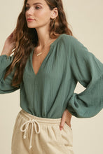Load image into Gallery viewer, Balloon Sleeve Cotton Gauze Blouse in Green Top Wishlist   
