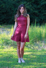 Load image into Gallery viewer, Wine Faux Suede Sleeveless Dress with Flounce Hem Dresses She + Sky   
