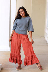 Umgee Ruffle Pants in Canyon Clay Tops Umgee   