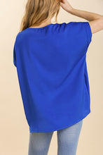 Load image into Gallery viewer, Umgee Short Sleeve Satin Top in Sapphire Blue Shirts &amp; Tops Umgee   
