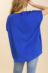 Umgee Short Sleeve Satin Top in Sapphire Blue Shirts & Tops Umgee   