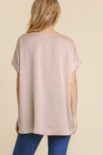 Load image into Gallery viewer, Umgee Short Sleeve Satin Top in Warm Sand Shirts &amp; Tops Umgee   
