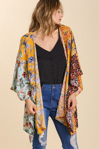 Umgee Mixed Print Open Kimono in Honey Mix Casual Kimonos Umgee   