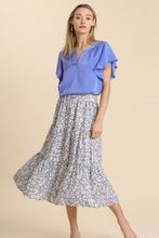 Load image into Gallery viewer, Umgee Satin Top with Split Neckline &amp; Ruffled Sleeves in Periwinkle Shirts &amp; Tops Umgee   
