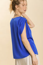 Load image into Gallery viewer, Umgee Satin Top with Pleated Details in Sapphire Blue Shirts &amp; Tops Umgee   
