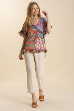 Load image into Gallery viewer, Umgee Printed Top with Ruffled Sleeves in Mango Mix Shirts &amp; Tops Umgee   
