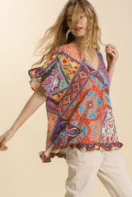 Load image into Gallery viewer, Umgee Printed Top with Ruffled Sleeves in Mango Mix Shirts &amp; Tops Umgee   
