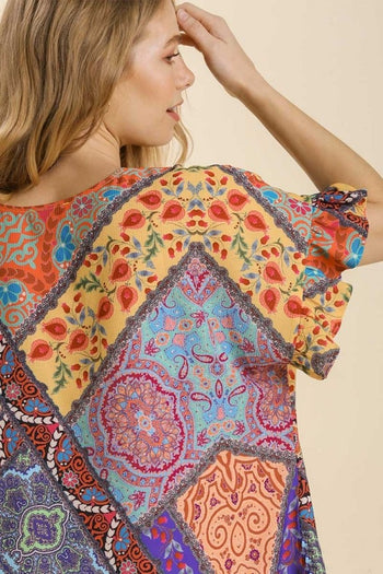 Umgee Printed Top with Ruffled Sleeves in Mango Mix Shirts & Tops Umgee   