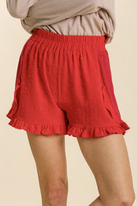 Umgee Red Ruffled Shorts with Polka Dot Details Shorts Umgee   