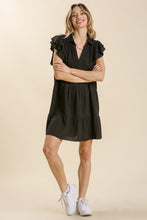 Load image into Gallery viewer, Umgee Black Linen Blend Tiered Dress with Ruffled Sleeves Dresses Umgee   
