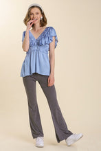 Load image into Gallery viewer, Umgee Ruffled V-Neck Top in Periwinkle Shirts &amp; Tops Umgee   
