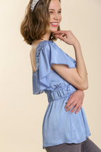Load image into Gallery viewer, Umgee Ruffled V-Neck Top in Periwinkle Shirts &amp; Tops Umgee   
