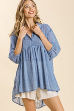 Load image into Gallery viewer, Umgee Sheer Polka Dot Tunic Top in Dusty Blue Shirts &amp; Tops Umgee   
