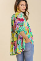 Umgee Bright Floral Print Top in Emerald Mix Shirts & Tops Umgee   