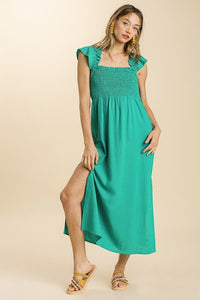 Umgee Emerald Green Maxi Dress with Ruffled Straps Dresses Umgee   