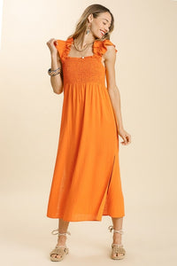 Umgee Tangerine Maxi Dress with Ruffled Straps Dresses Umgee   