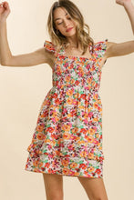 Load image into Gallery viewer, Umgee Floral Print Dress with Ruffled Straps in Natural Mix Dresses Umgee   
