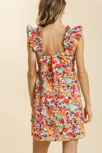 Umgee Floral Print Dress with Ruffled Straps in Natural Mix Dresses Umgee   