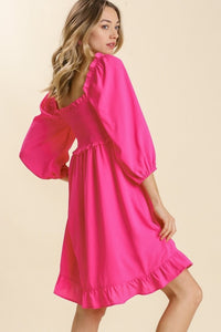 Umgee Smocked Dress with Ruffled Hem in Hot Pink Dresses Umgee   