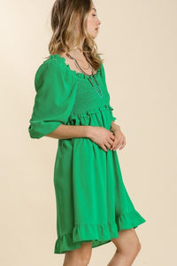 Umgee Smocked Dress with Ruffled Hem in Kelly Green Dresses Umgee   
