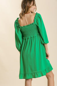 Umgee Smocked Dress with Ruffled Hem in Kelly Green Dresses Umgee   
