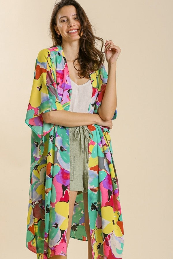 Umgee Floral Print Kimono in Emerald Mix – June Adel