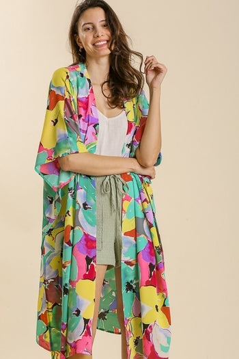 Umgee Emerald Floral Print Kimono Kimonos Umgee   
