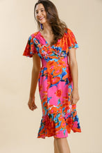 Load image into Gallery viewer, Umgee Orange Mix Floral Print Midi Dress Dresses Umgee   
