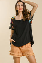 Load image into Gallery viewer, Umgee Black Linen Blend Top with Colorful Crocheted Sleeves- FINAL SALE Shirts &amp; Tops Umgee   
