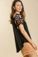 Load image into Gallery viewer, Umgee Black Linen Blend Top with Colorful Crocheted Sleeves- FINAL SALE Shirts &amp; Tops Umgee   
