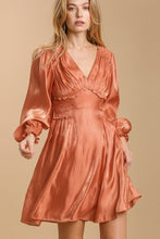 Load image into Gallery viewer, Umgee Burnt Orange Satin Dress with Smocked Details Dresses Umgee   
