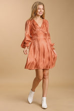 Load image into Gallery viewer, Umgee Burnt Orange Satin Dress with Smocked Details Dresses Umgee   
