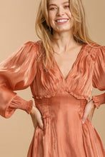 Load image into Gallery viewer, Umgee Burnt Orange Satin Dress with Smocked Details Dresses Umgee   
