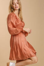 Load image into Gallery viewer, Umgee Burnt Orange Satin Dress with Smocked Details Dresses Umgee   
