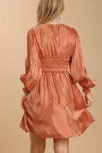 Load image into Gallery viewer, Umgee Burnt Orange Satin Dress with Smocked Details Dresses Umgee   
