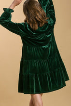 Load image into Gallery viewer, Umgee Velvet Collared Tiered Dress in Evergreen Dresses Umgee   
