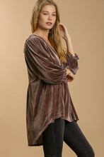 Load image into Gallery viewer, Umgee Velvet Babydoll Tunic Dress in Almond Shirts &amp; Tops Umgee   

