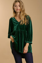 Load image into Gallery viewer, Umgee Velvet Babydoll Tunic Dress in Evergreen Shirts &amp; Tops Umgee   
