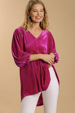 Load image into Gallery viewer, Umgee Velvet Babydoll Tunic Dress in Magenta Shirts &amp; Tops Umgee   
