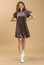 Load image into Gallery viewer, Umgee Short Sleeve Velvet Dress with Smocked Sleeves in Almond Dresses Umgee   
