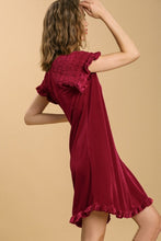 Load image into Gallery viewer, Umgee Short Sleeve Velvet Dress with Smocked Sleeves in Red Velvet Dresses Umgee   
