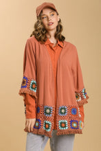 Load image into Gallery viewer, Umgee Linen Blend Kimono with Colorful Crochet in Terracotta Kimonos Umgee   
