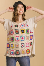Load image into Gallery viewer, Umgee Linen Blend Top with Colorful Crocheted Granny Square Front in Oatmeal Shirts &amp; Tops Umgee   
