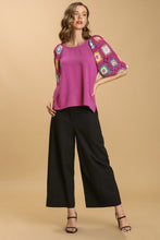Load image into Gallery viewer, Umgee Colorful Square Crochet Top with 3/4 Puff Sleeves in Mulberry Shirts &amp; Tops Umgee   
