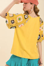 Load image into Gallery viewer, Umgee Colorful Square Crochet Top with 3/4 Puff Sleeves in Yellow Shirts &amp; Tops Umgee   
